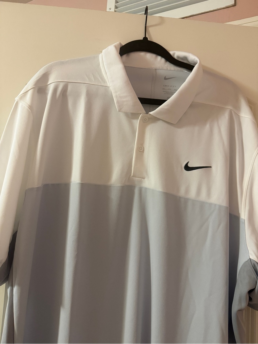 Nike Men’s White and Light Gray Dri-Fit Colorblock Polo
